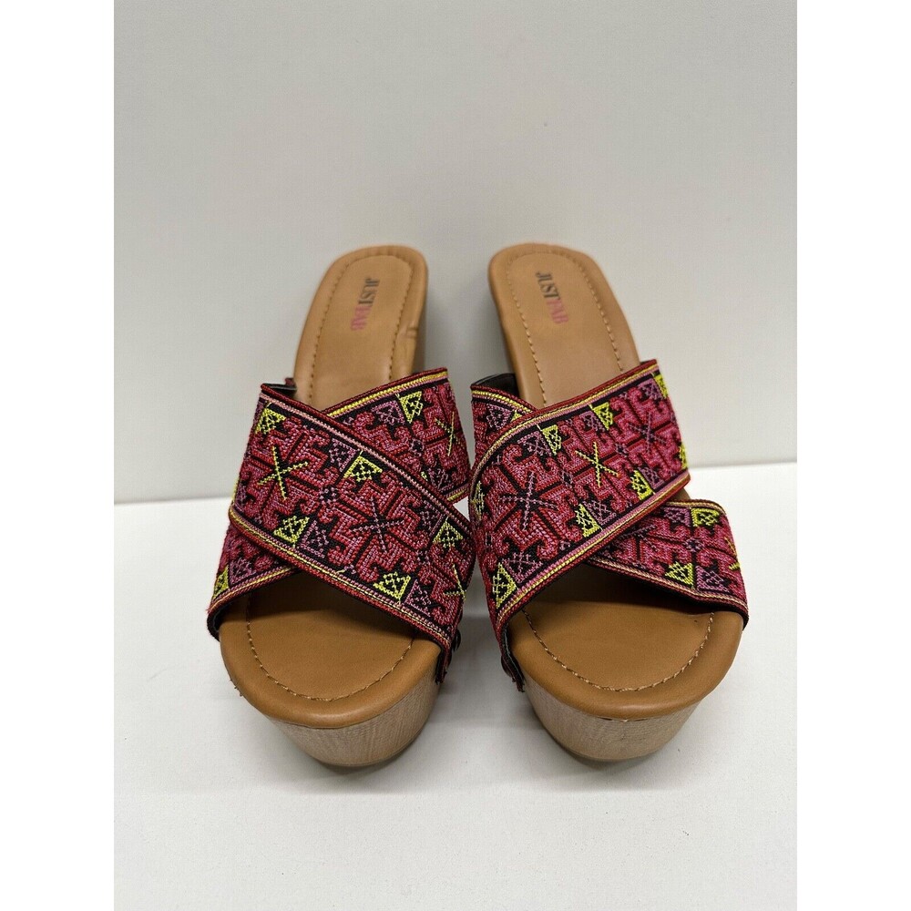 Just Fab women size  8.5 sandals wedged heel platform open toe colorful straps